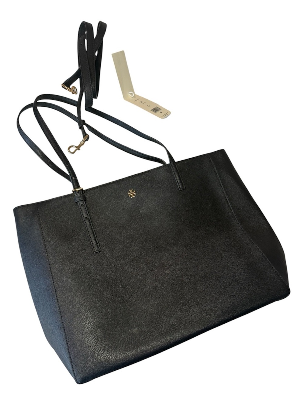 Tory Burch Black Saffiano Tote with Gold Logo